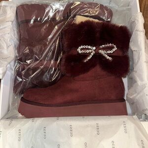 Guess Women's Dowry Rhinestone Bow Cozy Winter Boots
